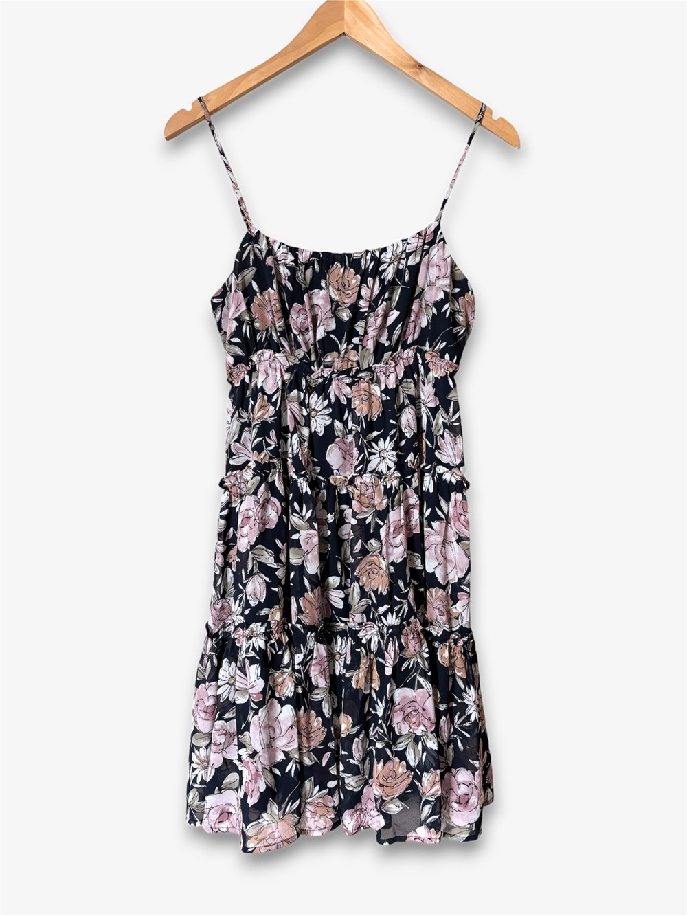 Lush Flaunt Factor Black Floral Tiered Babydoll Mini Dress Fairycore Size M
